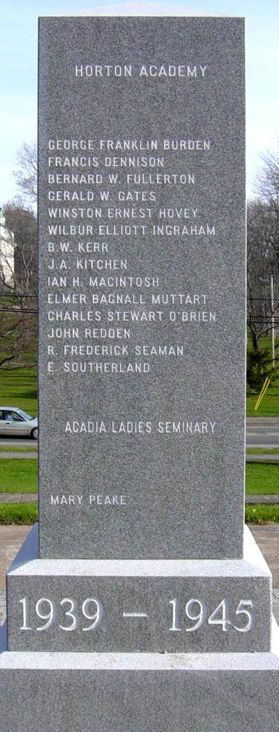 Acadia University WW2 and Korea memorial, north face