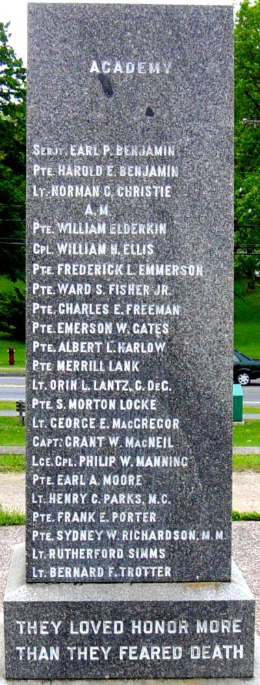 Acadia University WW1 memorial, north face