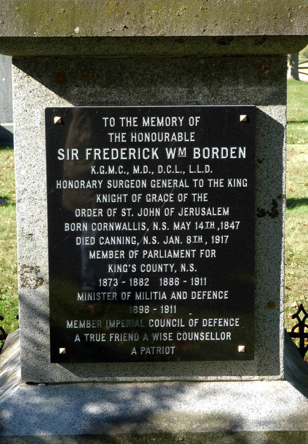 New (2013) plaque commemorating F.W. Borden