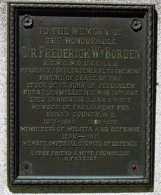 Sir Frederick Borden memorial plaque