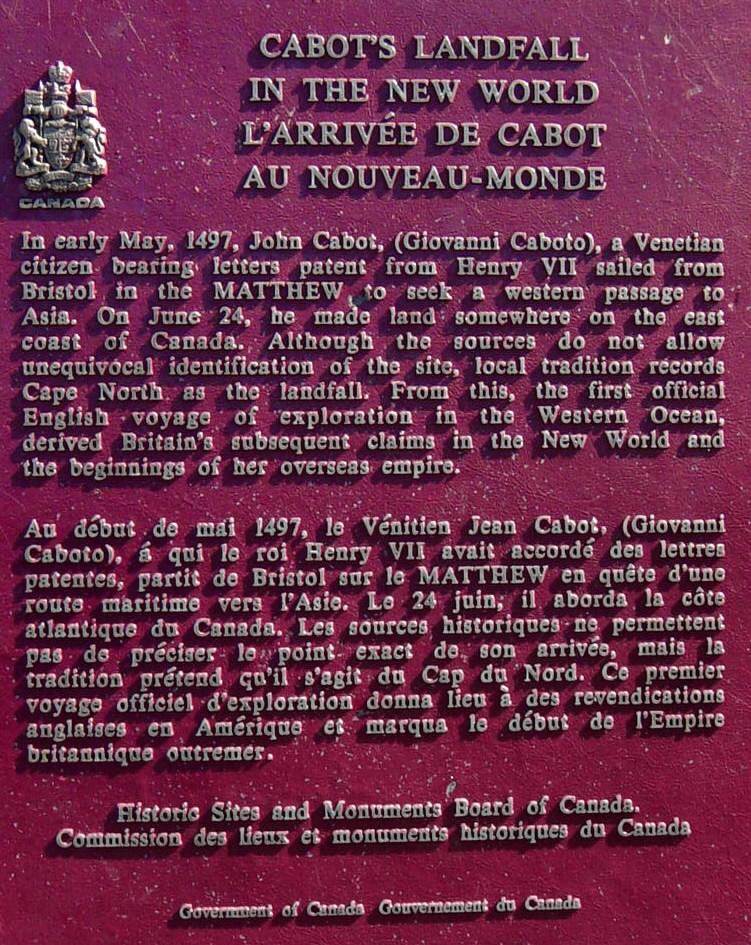 Plaque: John Cabot 1497