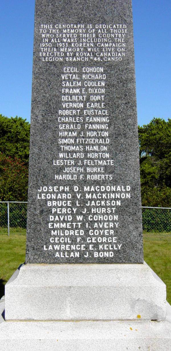 Canso and Hazel Hill, Nova Scotia: war memorial