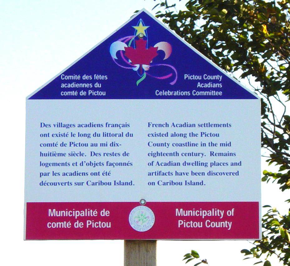 Caribou Island: Pictou Municipal history sign -1