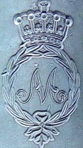 The initial letter M within a wreath of laurel surmounted by the coronet of an earl and cast into the chase of the barrel -13