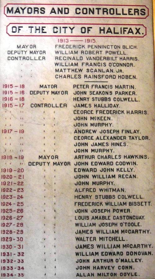 City of Halifax: mayors, deputy mayors, and controllers, 1913-1935