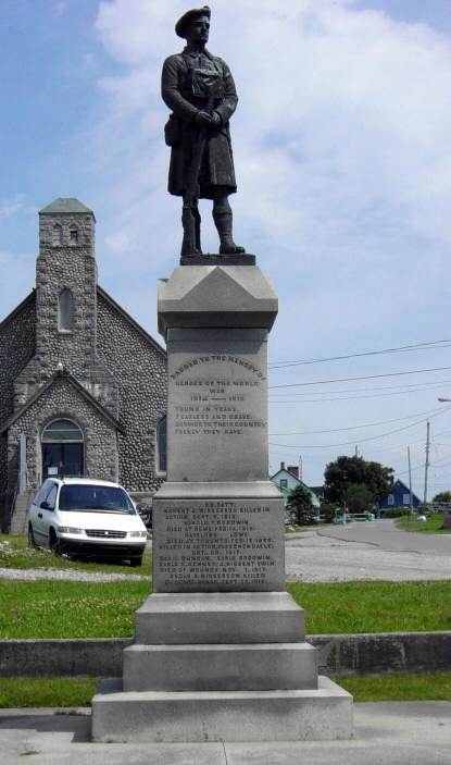 Clark's Harbour: WW1 monument, looking eastward toward the Stone Church