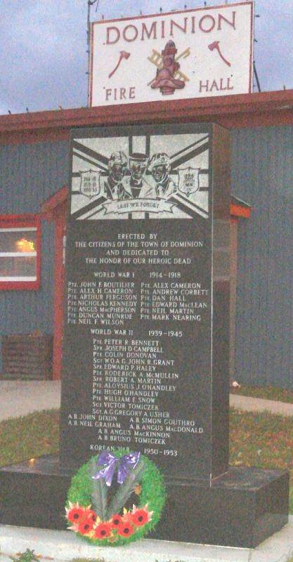 Dominion, Nova Scotia: war memorial monument