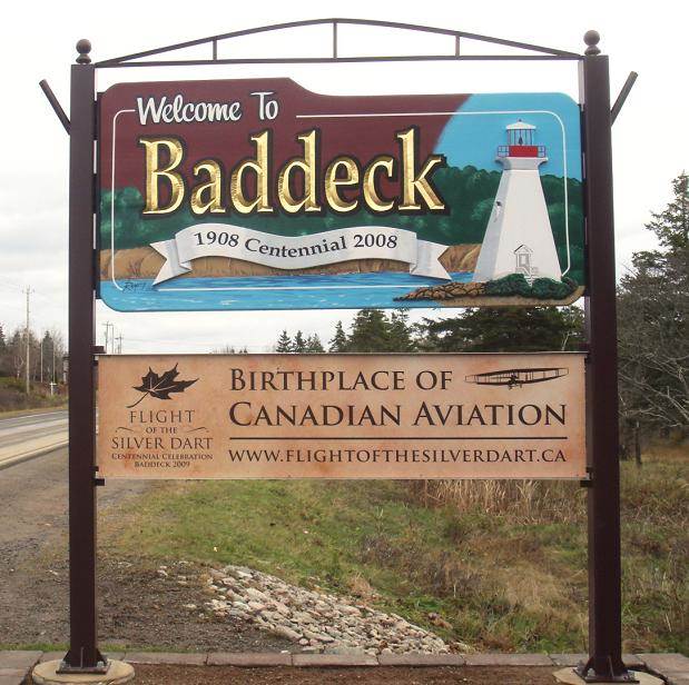 Baddeck, Nova Scotia: Highway sign at west entrance