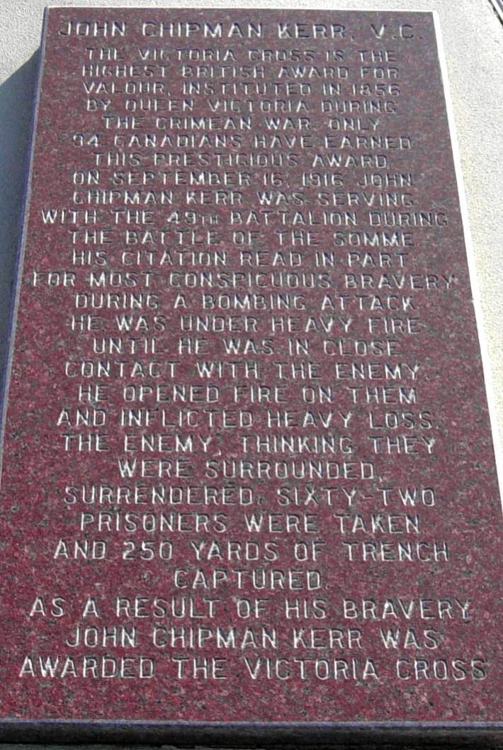 Port Greville war memorial, John Chipman Kerr, Victoria Cross