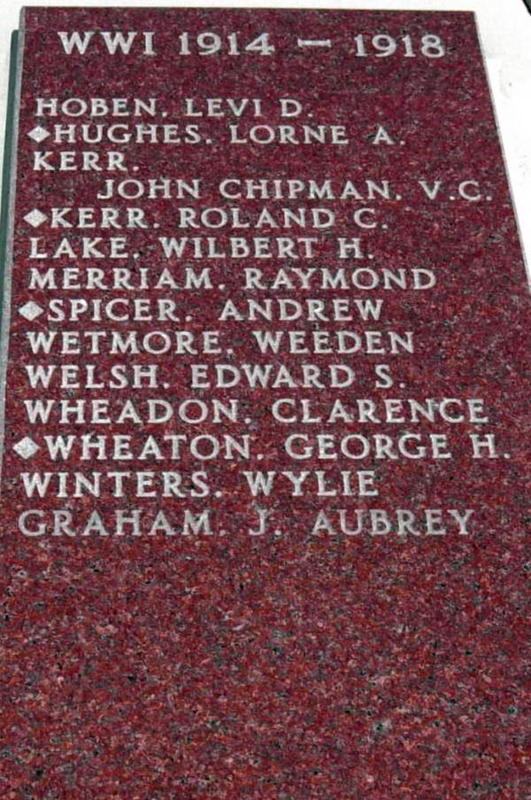 Port Greville war memorial: World War One, second panel