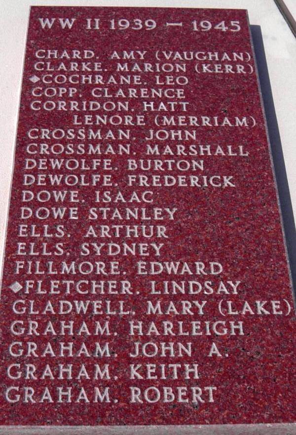 Port Greville war memorial: World War Two, second panel