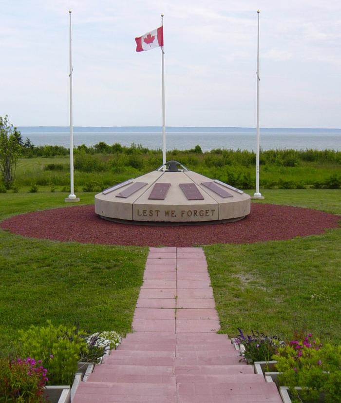 Port Greville war memorial, looking southward across the Bay of Fundy