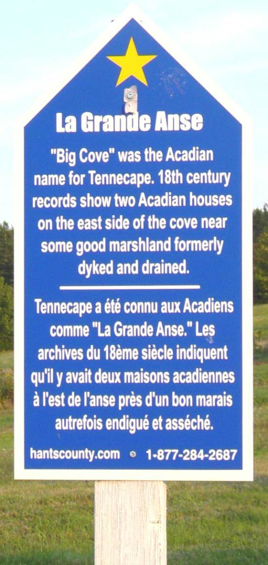 Hants County: Acadian Heritage sign #22, Tennecape