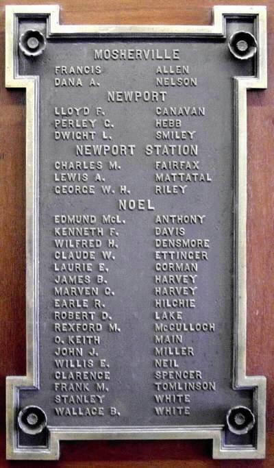 Hants County: World War Two memorial, plaque three