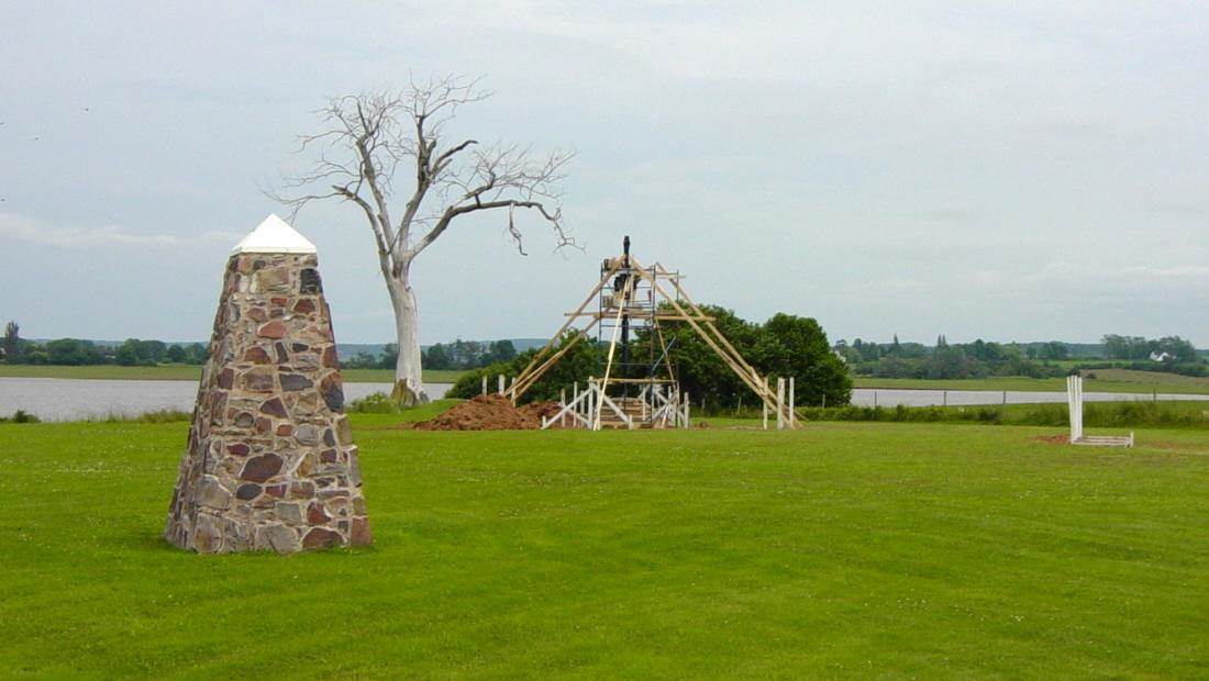 Horton Landing: The Iron Cross being installed at its new location