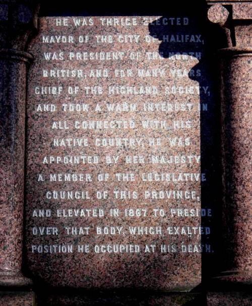 Alexander Keith monument, west face inscription