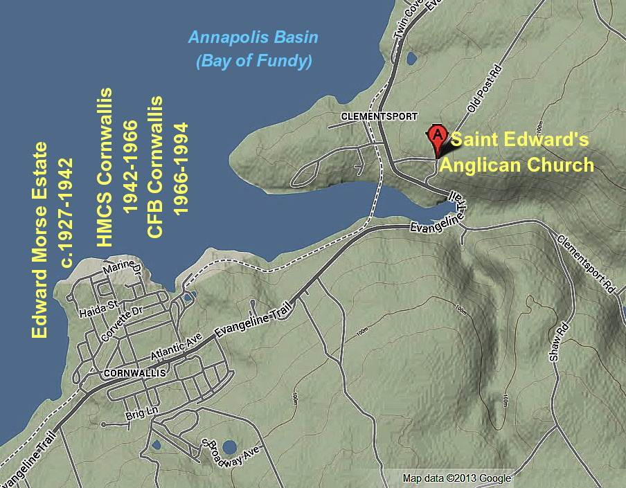 Map showing Edward Morse locations at Clementsport, Annapolis County, Nova Scotia