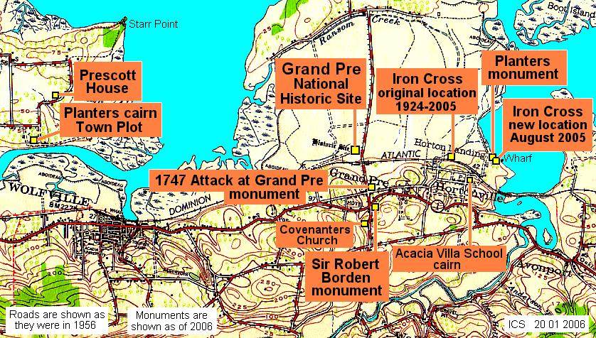 Hortonville, Nova Scotia: Map showing location of the Acacia Villa School cairn