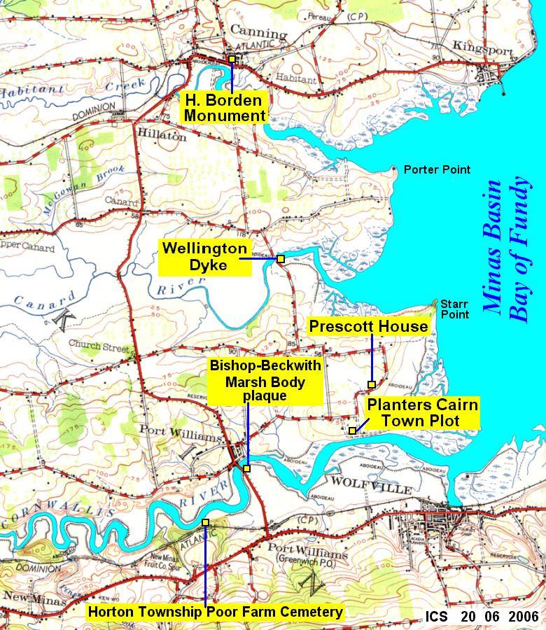 Map showing location of the Planters cairn at Town Plot, Starrs Point