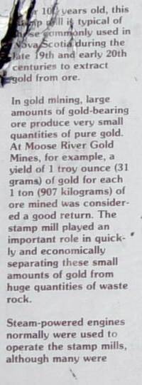 Moose River Gold Mines park: stamp mill interpretative panel, left side detail