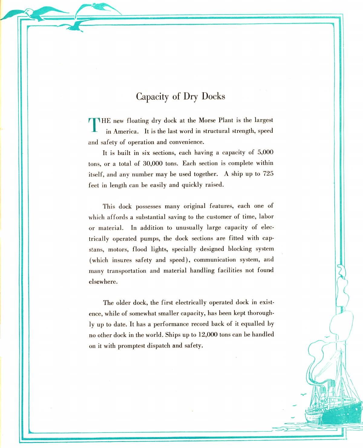 Edward P. Morse: [page 11] “Maintaining Ships and Dividends” (management philosophy) — Capacity of Dry Docks at the Morse Dry Dock & Repair Company