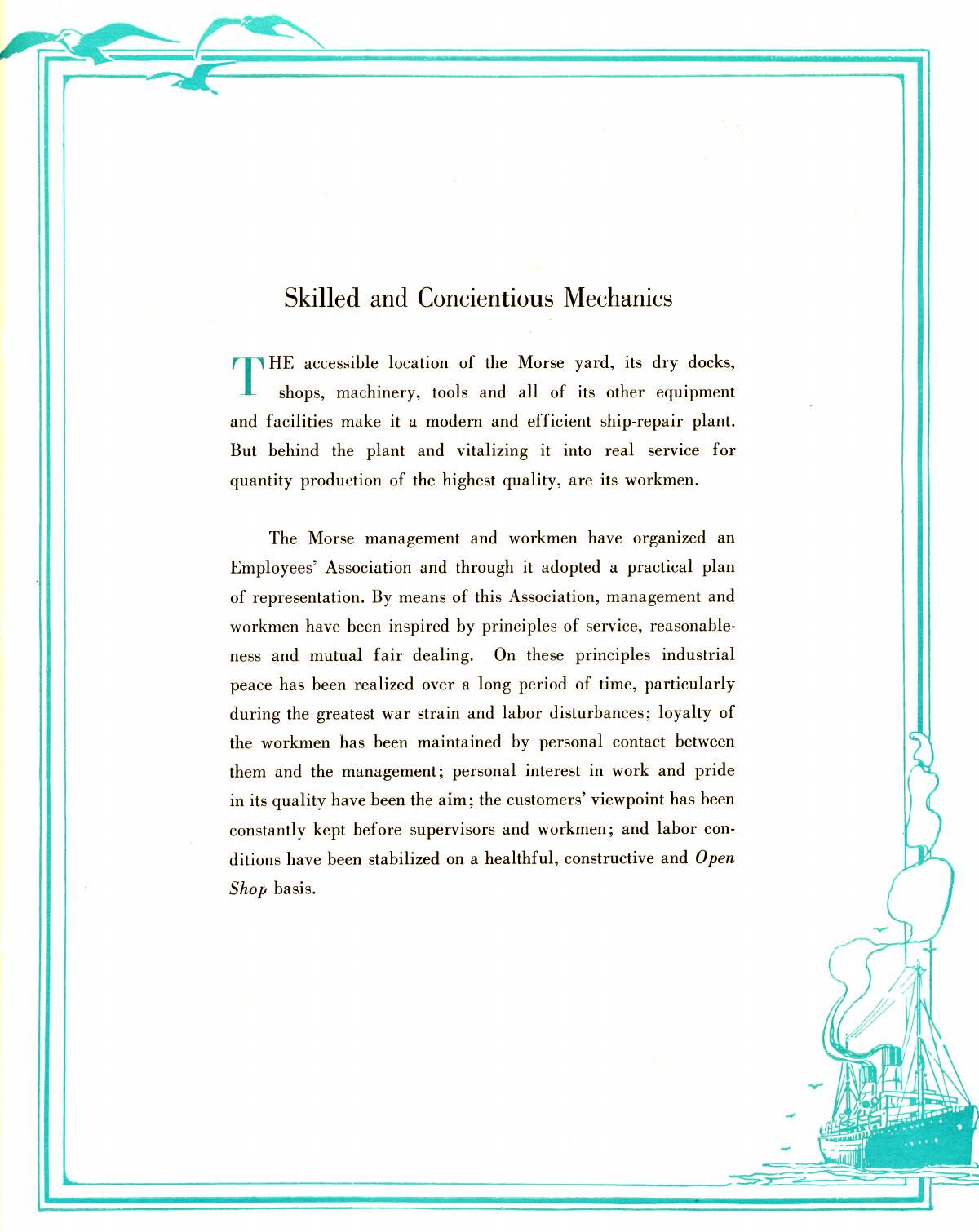 Edward P. Morse: [page 15] “Maintaining Ships and Dividends” (management philosophy) — Skilled and Conscientious Mechanics at the Morse Dry Dock & Repair Company