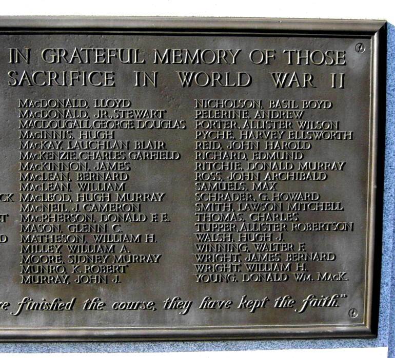 New Glasgow: WW2 war memorial, right side