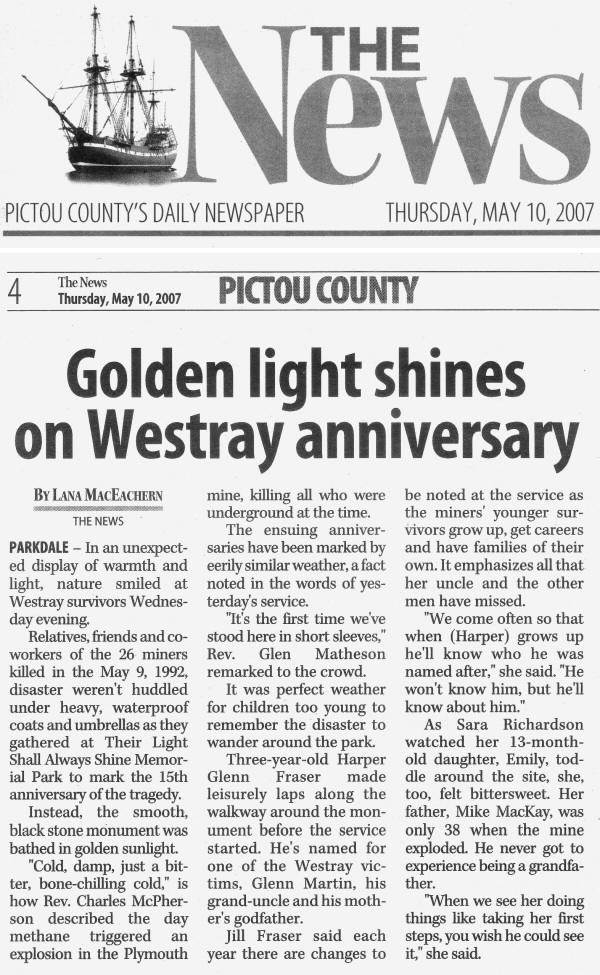 Nova Scotia: Pictou County News, 10 May 2007