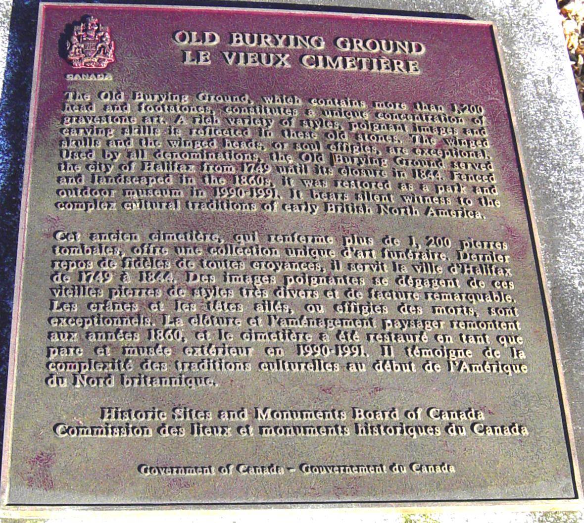 Halifax: Old Burying Ground plaque