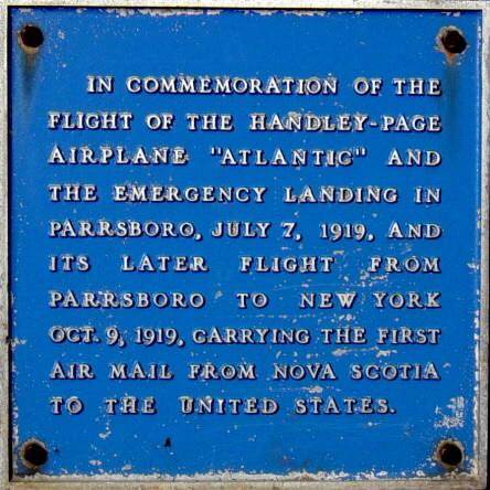 Parrsboro plaque: first air mail to U.S.A.