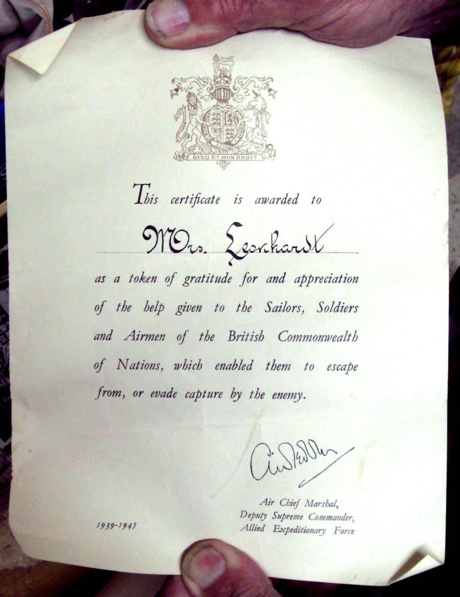 Citation to Mona Leonhardt from Air Chief Marshal Tedder