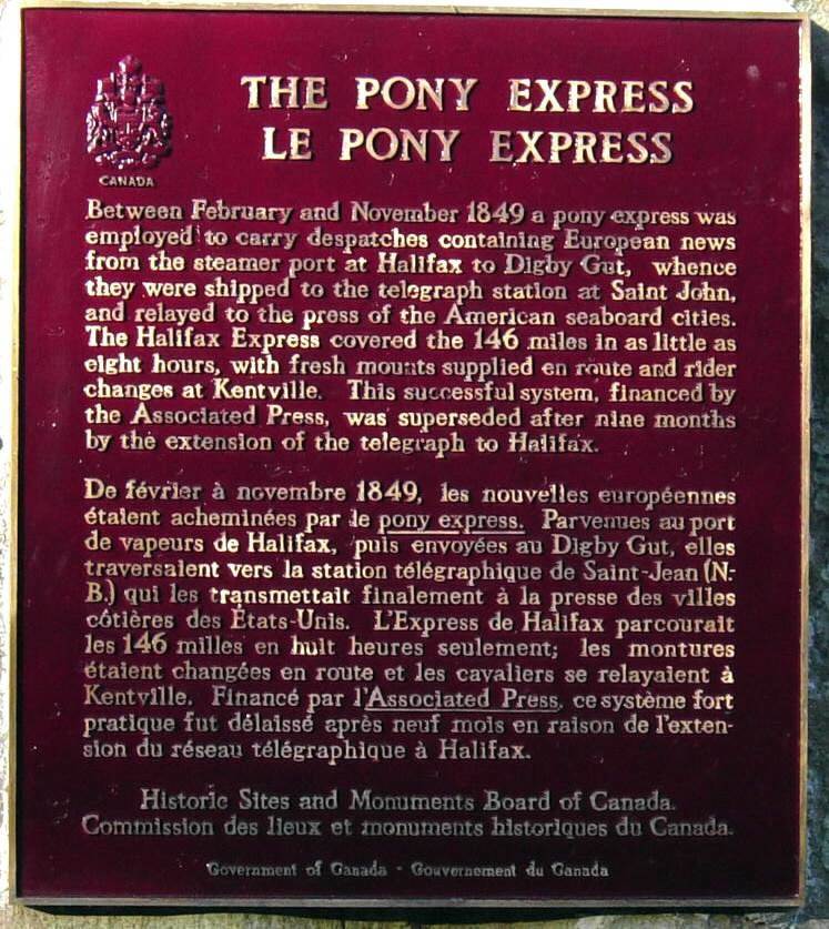 Nova Scotia: Plaque on 1849 Pony Express monument