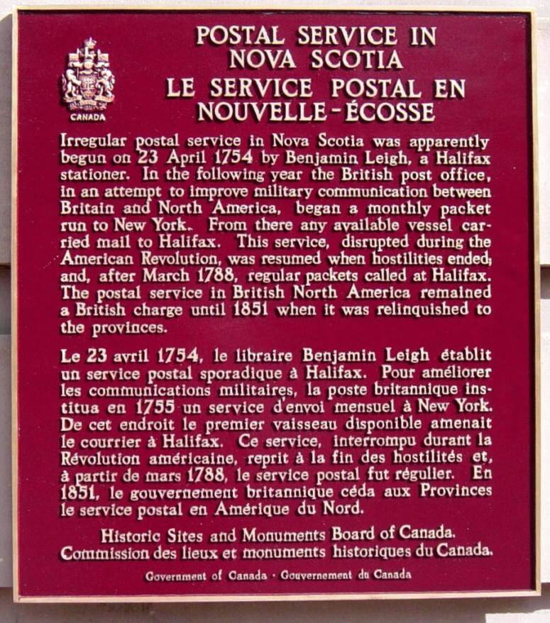 Halifax plaque: Postal Service in Nova Scotia -1