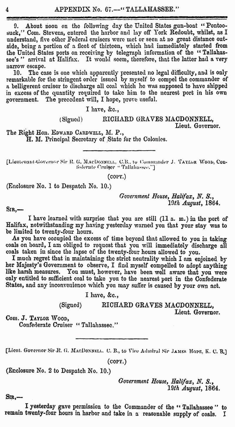 page 4 Appendix 67 – Tallahassee, Journal & Proceedings 1865, Nova Scotia House of Assembly