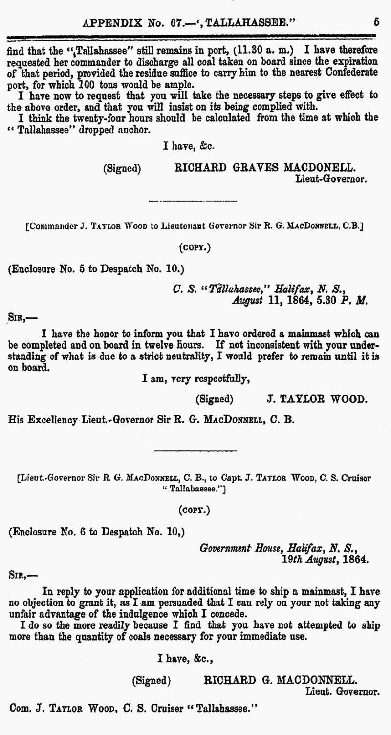 page 5 Appendix 67 – Tallahassee, Journal & Proceedings 1865, Nova Scotia House of Assembly