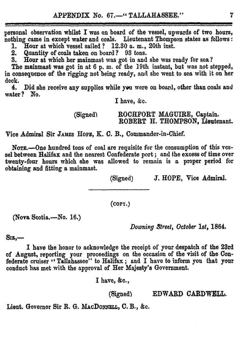 page 7 Appendix 67 – Tallahassee, Journal & Proceedings 1865, Nova Scotia House of Assembly