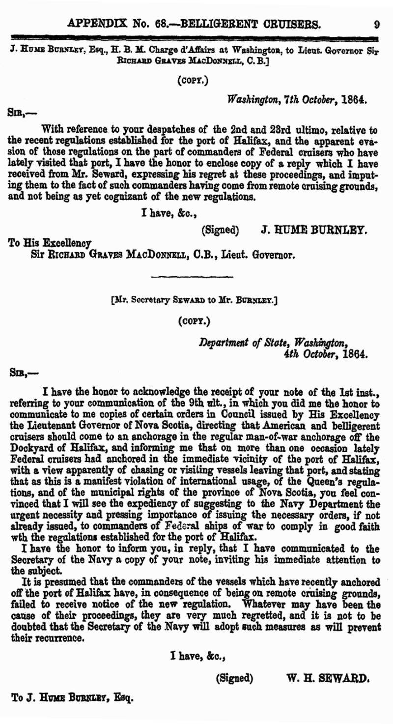 page 9 Appendix 68 – Belligerent Cruisers, Journal Proceedings 1865, Nova Scotia House of Assembly -22