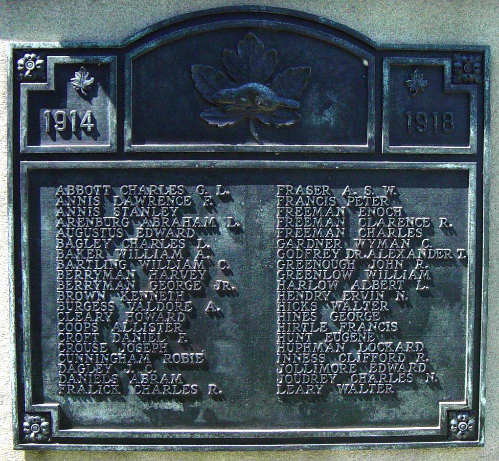 Liverpool, Nova Scotia: Queens County war memorial monument, east face, AB - LE, WW1
