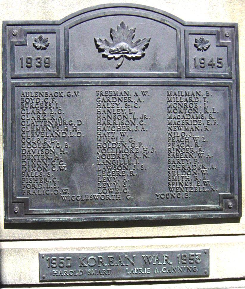 Liverpool, Nova Scotia: Queens County war memorial monument, south face, WW2 and Korea -5