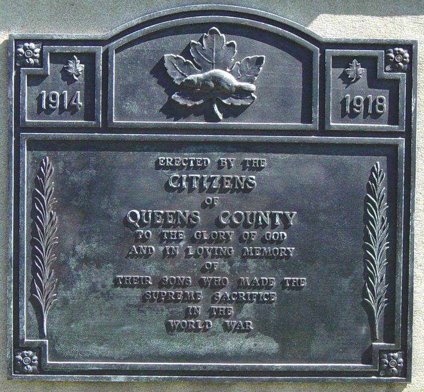 Liverpool, Nova Scotia: Queens County war memorial monument, north face