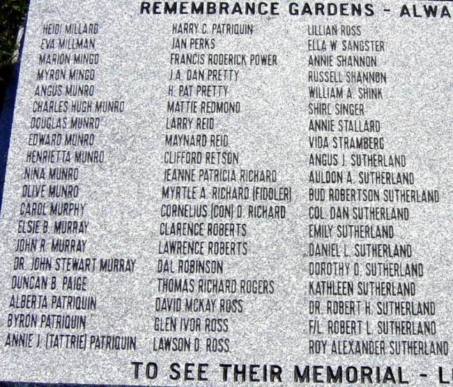 River John: Legion Remembrance Gardens, middle stone left side