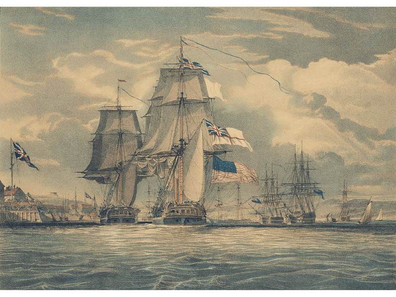 War of 1812: HMS Shannon leading USS Chesapeake into Halifax Harbour, 6 June 1813