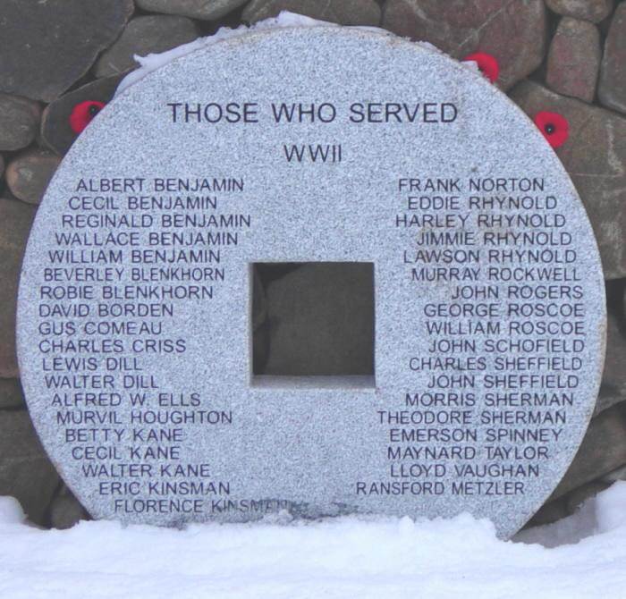 Sheffield Mills, Nova Scotia: war memorial monument, WW2