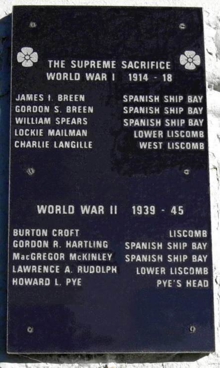 Spanish Ship Bay: war memorial