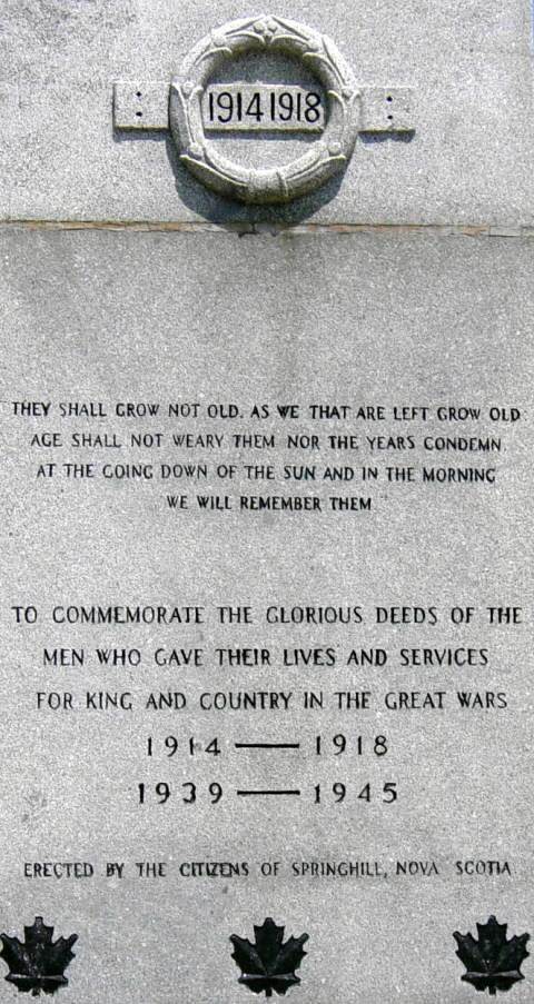Springhill: war memorial monument, center panel