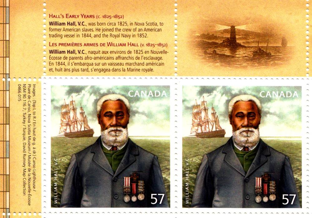 William Hall commemorative stamp 2010 - upper left corner of pane