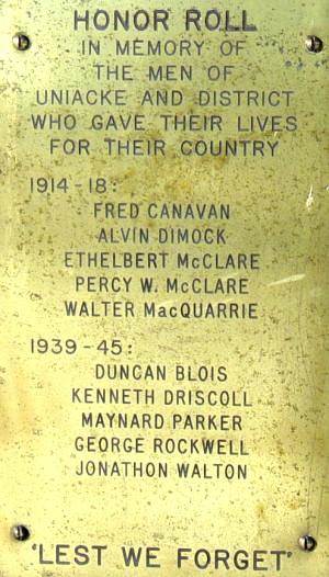 War memorial, Mount Uniacke: plaque, Dec. 2002