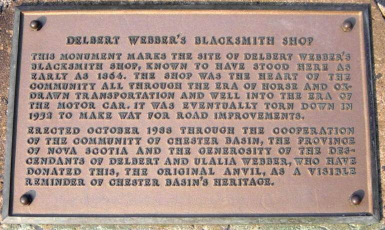 Chester Basin: plaque, Delbert Webber, blacksmith
