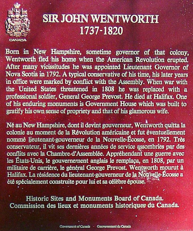 Sir John Wentworth plaque, Halifax