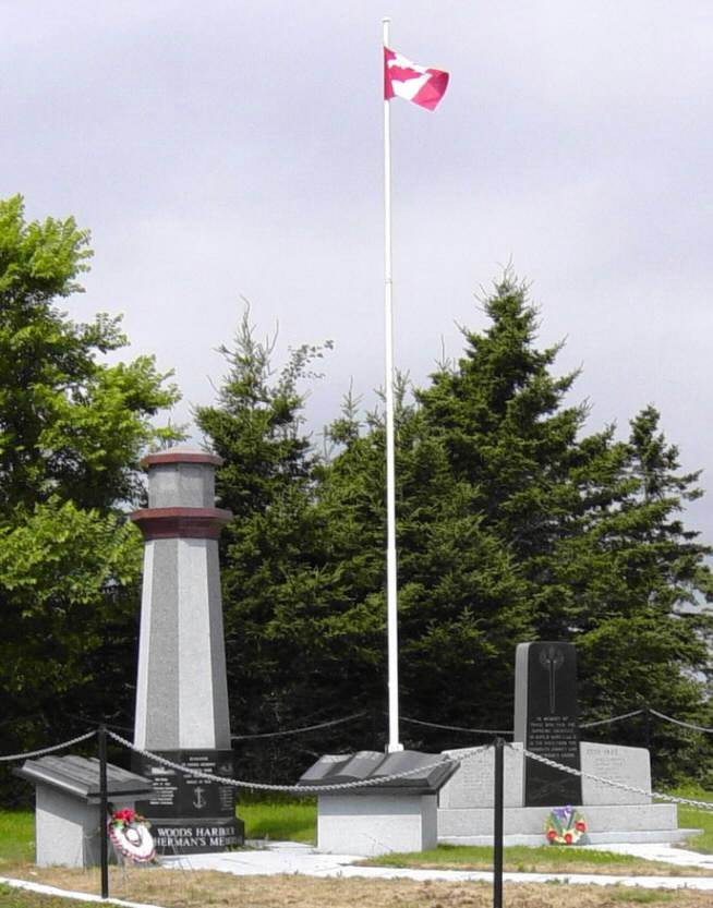 Woods Harbour: fisherman's memorial with war memorial -10